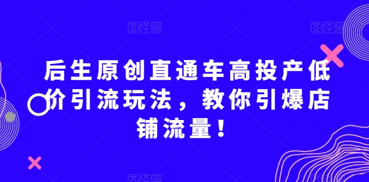 后生原创直通车高投产低价引流玩法，教你引爆店铺流量！ - 星易源码-免费游戏源码分享